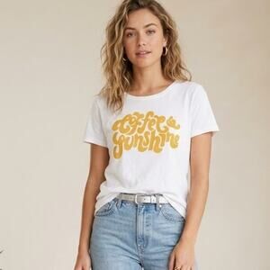 Scout Coffee White Coffee & Sunshine Retro Script Graphic Tee Women's Size L